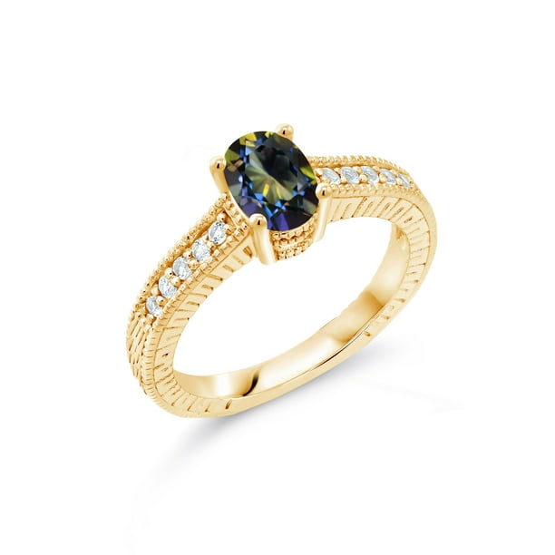 Available 5,6,7,8,9 Gem Stone King 1.15 Ct Blue Mystic Topaz Created Sapphire 18K Yellow Gold Plated Silver Ring Available 5,6,7,8,9 Gem Stone King 1.15 Ct Blue Mystic Topaz Created Sapphire 18K Yellow Gold Plated Silver Ring